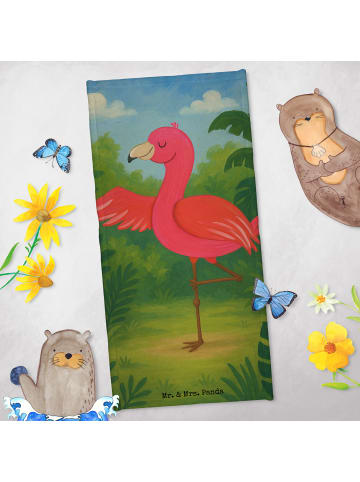 Mr. & Mrs. Panda Handtuch Flamingo Yoga Design ohne Spruch in Weiß