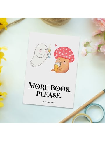 Mr. & Mrs. Panda Grußkarte Gespenst  Prost  mit Spruch in Weiß