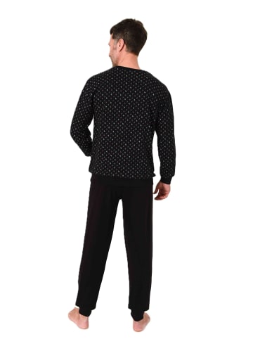 NORMANN Langarm Schlafanzug Pyjama Bündchen Minimalprint in schwarz