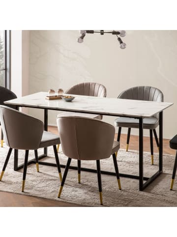 KADIMA DESIGN Esszimmertisch 160x80x76 cm Küchentisch in Marmor-Optik Modern, in Weiß