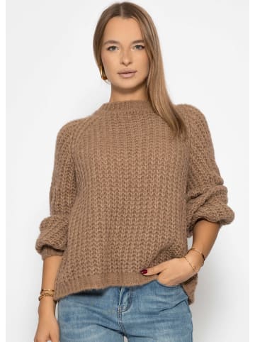 SASSYCLASSY Grobstrickpullover mit Schleifendetail in Braun