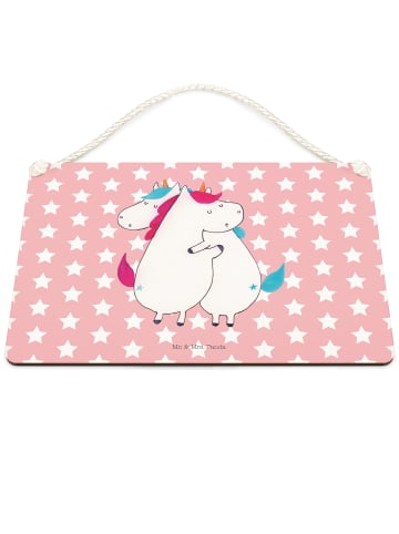 Mr. & Mrs. Panda Holzschild Einhörner Umarmen ohne Spruch in Rot Pastell