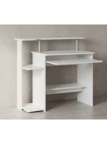 KADIMA DESIGN Computertisch | Weiß, 94x90.5x48.5cm, Tastaturauszug, Druckerablage