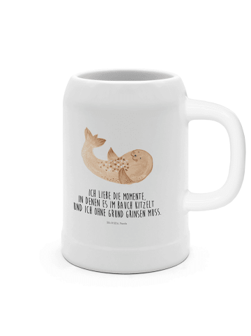 Mr. & Mrs. Panda Bierkrug Robbe Liegen mit Spruch in Weiß