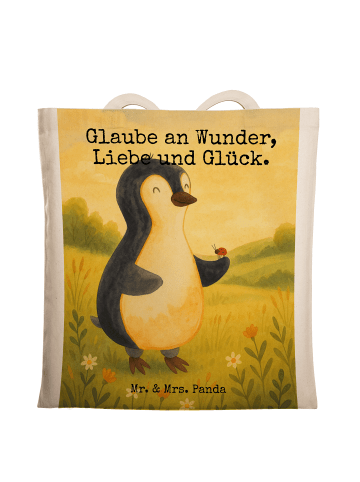 Mr. & Mrs. Panda Tote Bag Pinguin Marienkäfer Design mit Spruch in Weiß
