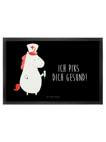 Mr. & Mrs. Panda Fußabtreter Einhorn Krankenschwester mit Spruch in Schwarz