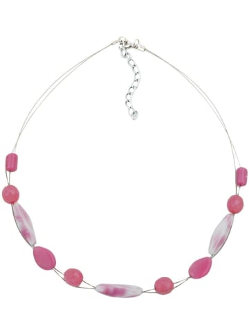 Gallay Kette Drahtkette mit weiß-rosa und rosa Glasperlen 45cm lang in rosa