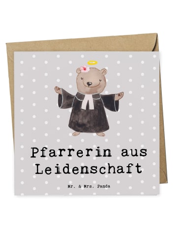 Mr. & Mrs. Panda Grußkarte Pfarrerin Leidenschaft mit Spruch in Grau Pastell