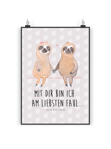 Mr. & Mrs. Panda Bild Faultier Pärchen mit Spruch in Grau Pastell