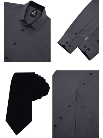 Rusty Neal Hemd mit Krawatte in Anthrazit