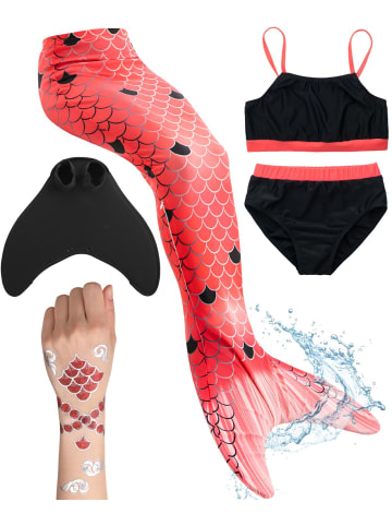 Corimori Meerjungfrauenflosse, Monoflosse, Schwimmflosse mit Bikini Set in Rot