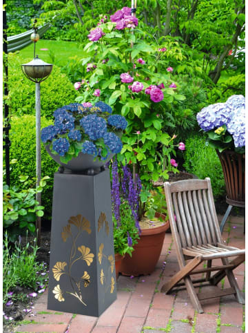 HOBERG LED-Dekosäule Beton-Optik Gingko 70cm 3V grau mit Pflanzschale grau
