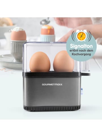 Gourmetmaxx GOURMETmaxx Design-Eierkocher für 2 Eier mit Messbecher & Eierstecher - kompakt