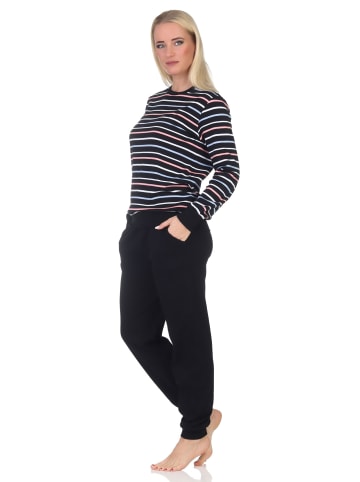 NORMANN Interlock Schlafanzug langarm Streifenoptik - 87311 in schwarz
