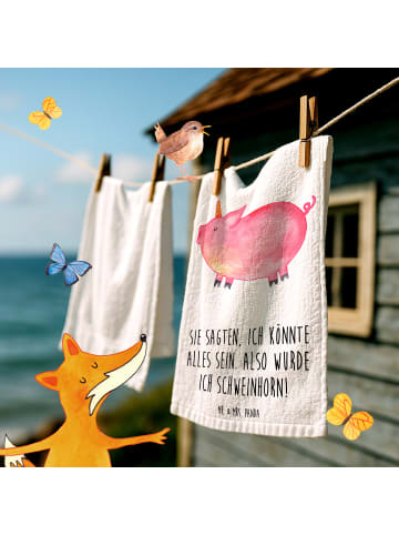 Mr. & Mrs. Panda Gästetuch Einhorn Schwein mit Spruch in Weiß