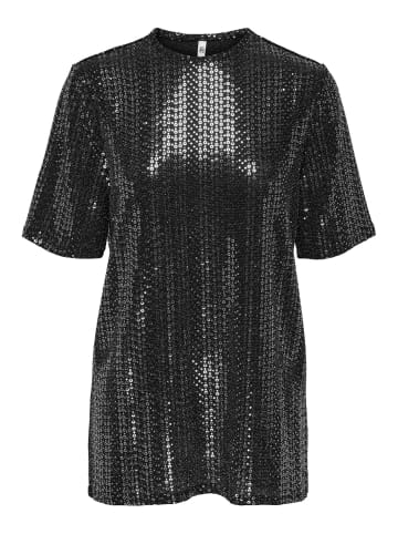 JACQUELINE de YONG Langes Pailletten Shirt Glitzer Kurzarm Mini Party Kleid JDYSHILA in Silber