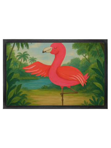 Mr. & Mrs. Panda Bodenvorleger Flamingo Yoga Design ohne Spruch in Weiß