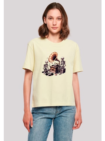 F4NT4STIC Tee Gothic Skeleton Vintage Plattenspieler in softyellow