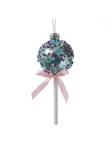 MARELIDA Weihnachtsbaumschmuck Lolli Cake Pop mit Perlen aus Glas H: 16cm in blau