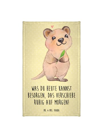 Mr. & Mrs. Panda Gästehandtuch Quokka Happy mit Spruch in Gelb Pastell