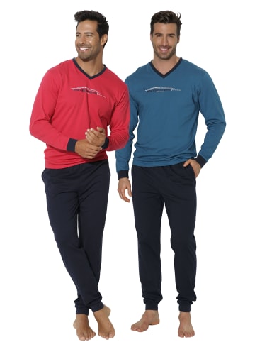 AUTHENTIC LE JOGGER Pyjama in petrol-navy, rot-navy