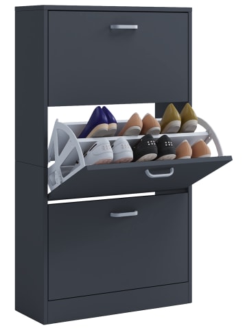 VCM Holz Regal Schuhschrank Schuhkipper Serie Sipos L in Anthrazit