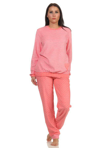 NORMANN Frottee Pyjama Bündchen Herz Tupfen Streifen - 59510 in Rosa