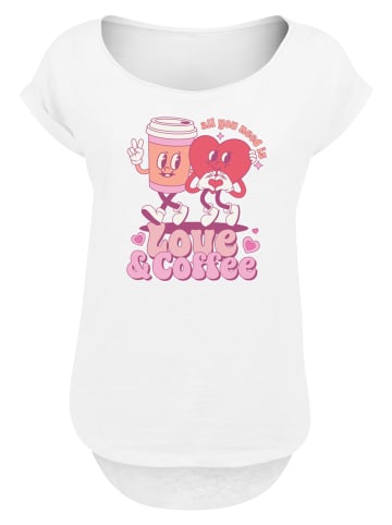 F4NT4STIC Long Cut T-Shirt Love and Coffe Valentinstag in weiß