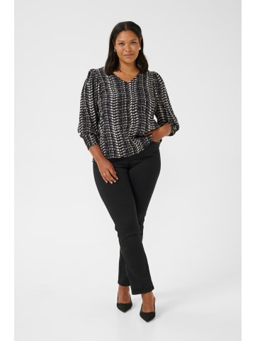 KAFFE curve Bluse langarm KCalicia Regular fit in Black/White/Elephant Graphic