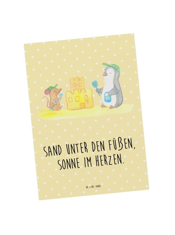 Mr. & Mrs. Panda Postkarte Sommer Meer Strand mit Spruch in Gelb Pastell