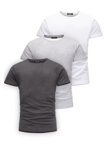 Amaci&Sons 3er-Pack T-Shirts 3. LAKEWOOD in (Weiß/Grau + Anthrazit/Schwarz + Grau/Weiß)