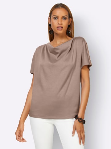 creation L Wasserfallshirt in taupe-bronzefarben-bedruckt