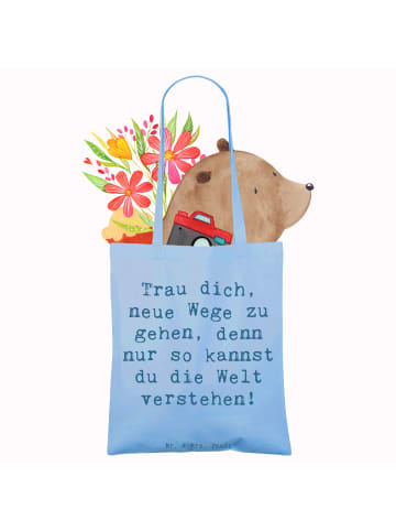 Mr. & Mrs. Panda Shopping Tasche Spruch Unbekannte Orte erkunden... in Sky Blue