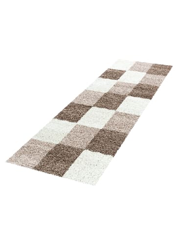 KADIMA DESIGN Teppich Hochflor Shaggy Waschbar Karo RHEIN Strapazierfähig in Mokka