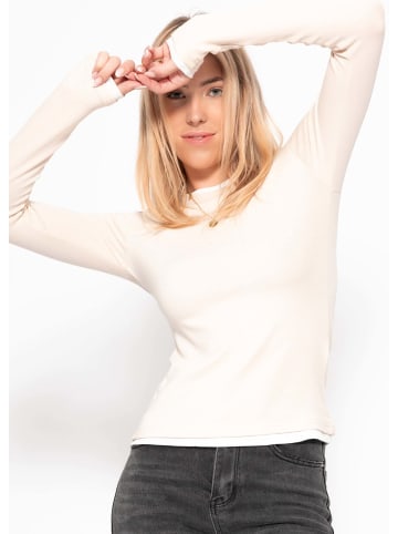 SASSYCLASSY Langarmshirt mit Kontrasteinsätzen in Beige