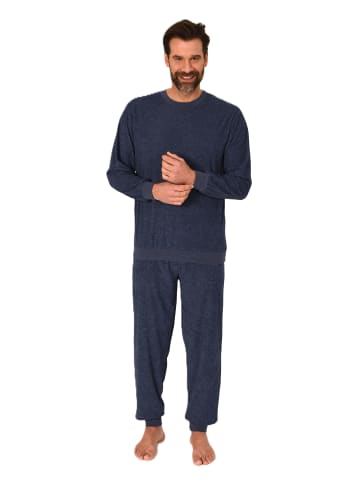 NORMANN Langarm Frottee Schlafanzug Pyjama Bündchen - 86666 in blau-mel.