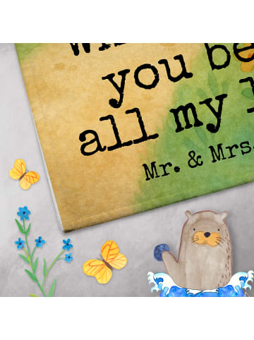 Mr. & Mrs. Panda Baumwollhandtuch Kaffee Bohne Design mit Spruch in Weiß