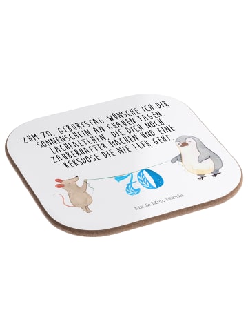 Mr. & Mrs. Panda Bierdeckel 70. Geburtstag Maus Pinguin mit Spruch in Weiß
