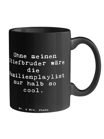 Mr. & Mrs. Panda Teetasse Spruch Cooler Stiefbruder mit Spruch in Schwarz