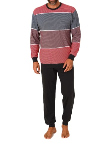 NORMANN Langarm Schlafanzug Pyjama Bündchen Streifen in rot
