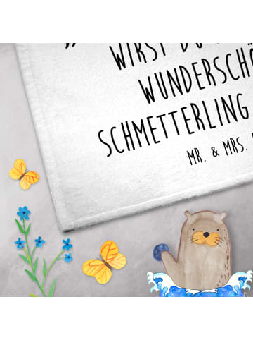 Mr. & Mrs. Panda Gästehandtuch Raupe Schmetterling mit Spruch in Weiß