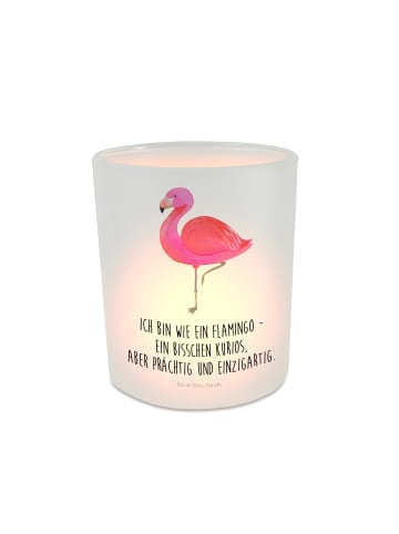 Mr. & Mrs. Panda Windlicht aus Glas Flamingo Classic mit Spruch in Transparent