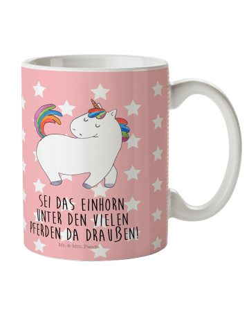 Mr. & Mrs. Panda Plastikbecher Einhorn Stolzieren mit Spruch in Rot Pastell