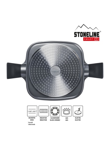 Stoneline SMART Eckpfanne 24x24cm, abnehmbareGriffe, Aroma-Glasdeckel in Anthrazit