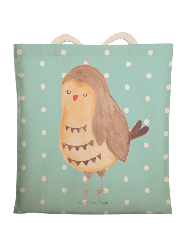 Mr. & Mrs. Panda Beuteltasche Eule Zufrieden ohne Spruch in Türkis Pastell