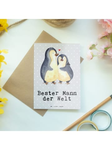 Mr. & Mrs. Panda Klappkarte Pinguin Bester Mann der Welt mit Spruch in Grau Pastell