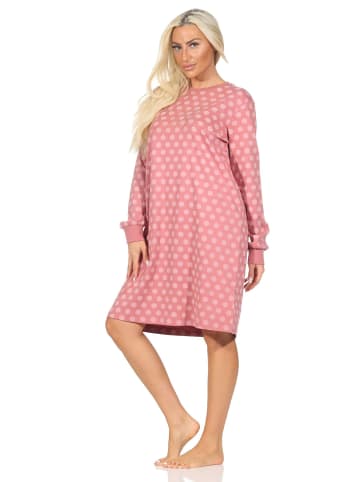 NORMANN Langarm Kuschel Interlock Nachthemd Tupfen Optik - 87657 in altrose