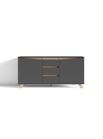 byLiving Sideboard VALENTIN in Anthrazit/Eiche-Optik - (B) 160 x (H) 76 x (T) 38 cm