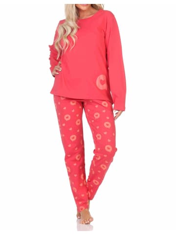 NORMANN Schlafanzug Pyjama langarm Herz Tupfen Punkte - 88011 in rot