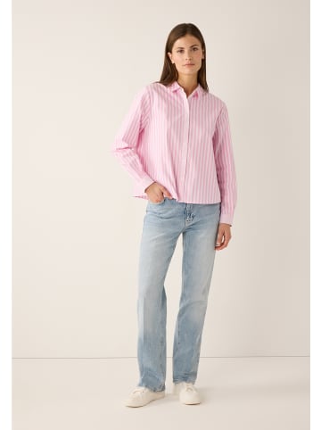 More & More kurze, kastige Langarmbluse, gestreift in pink/white